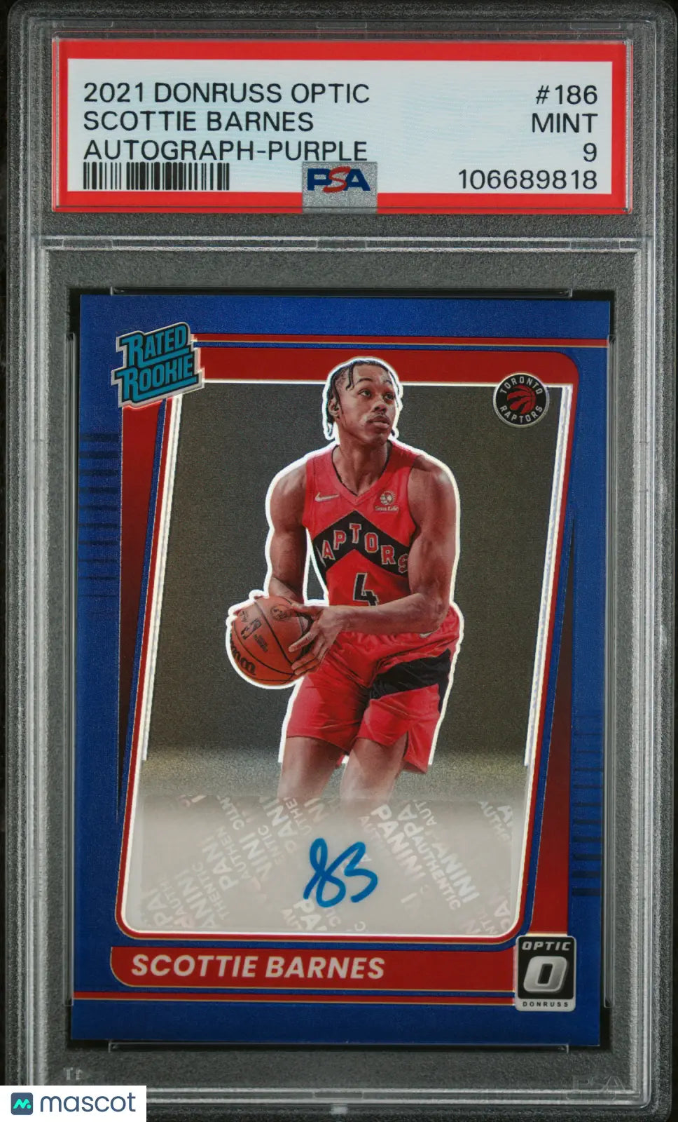 2021 Panini Donruss Optic Scottie Barnes Rated Rookie Autograph Purple PSA 9 Mint - NBA Basketball Trading Card for Collectors & Investors - Perfect for Display, Trading, and Portfolio Growth