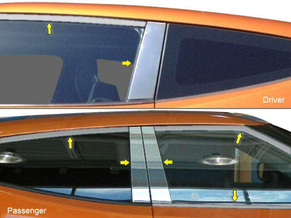 2013-2017 Hyundai Veloster Stainless Steel Window Trim Kit - 7-Piece Set (4 Upper Trims + 3 Pillar Posts) WP13320 - Perfect for Car Exterior Protection & Style Enhancement