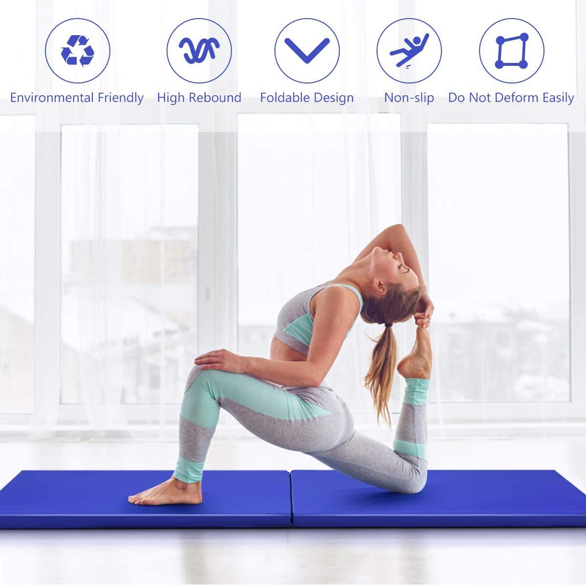 ReunionG 2-Inch Thick Folding Exercise Mat - Non-Slip Gymnastics & Tumbling Mat with Carrying Handles & Hook & Loop Fasteners - Ideal for Home Gym, MMA Training, Yoga, Martial Arts & Aerobics Workouts