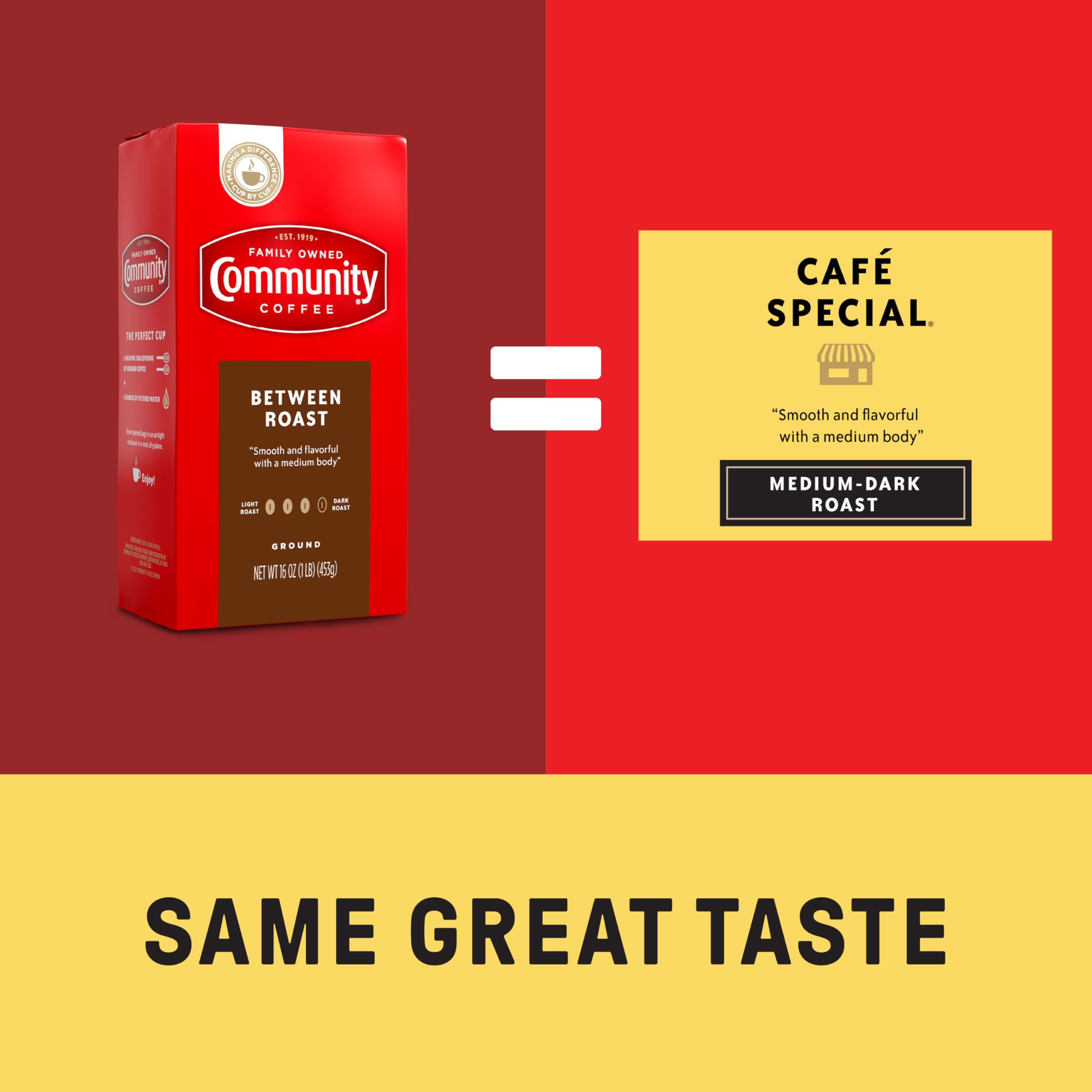 Community Coffee Between Roast Medium Dark Roast Ground Coffee - 160oz (10x16oz Vacuum Packed Bags) - Rich & Smooth Flavor for Home Brewing, Office Use & Gifts
