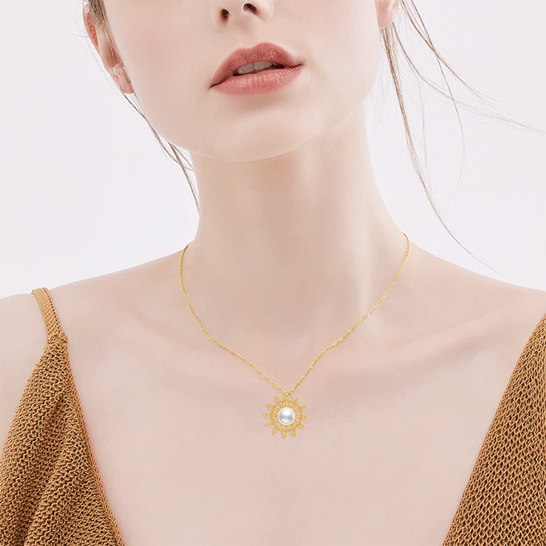 14K Real Gold Pearl Pendant Necklace for Women - Butterfly, Crown & Flower Designs | Elegant 16