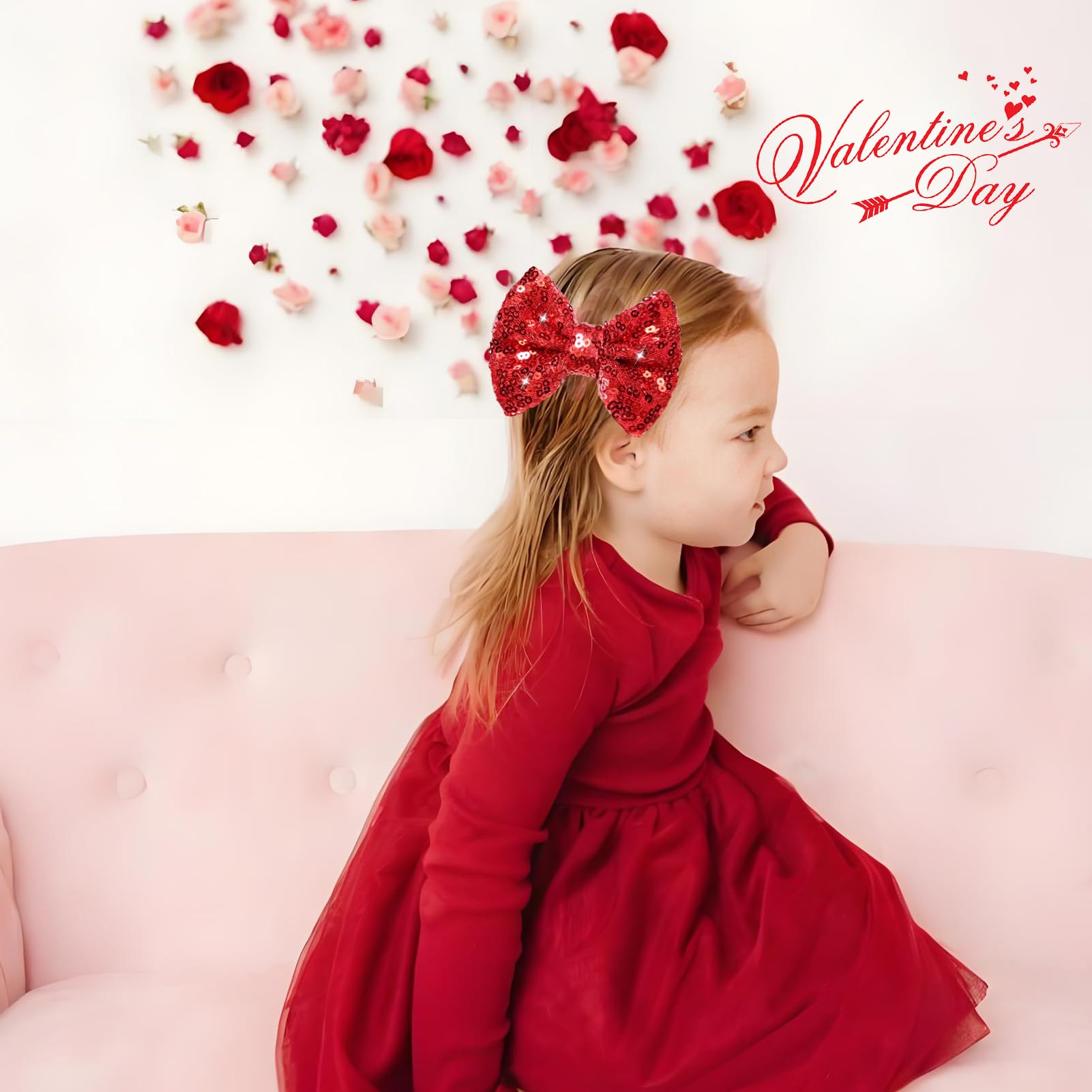 Sparkly Red Hair Clips for Girls - 4pcs Glitter Bow Hair Accessories for Toddlers, Teens & Kids | Non-Slip Alligator Clips | Perfect for School, Parties & Daily Styling