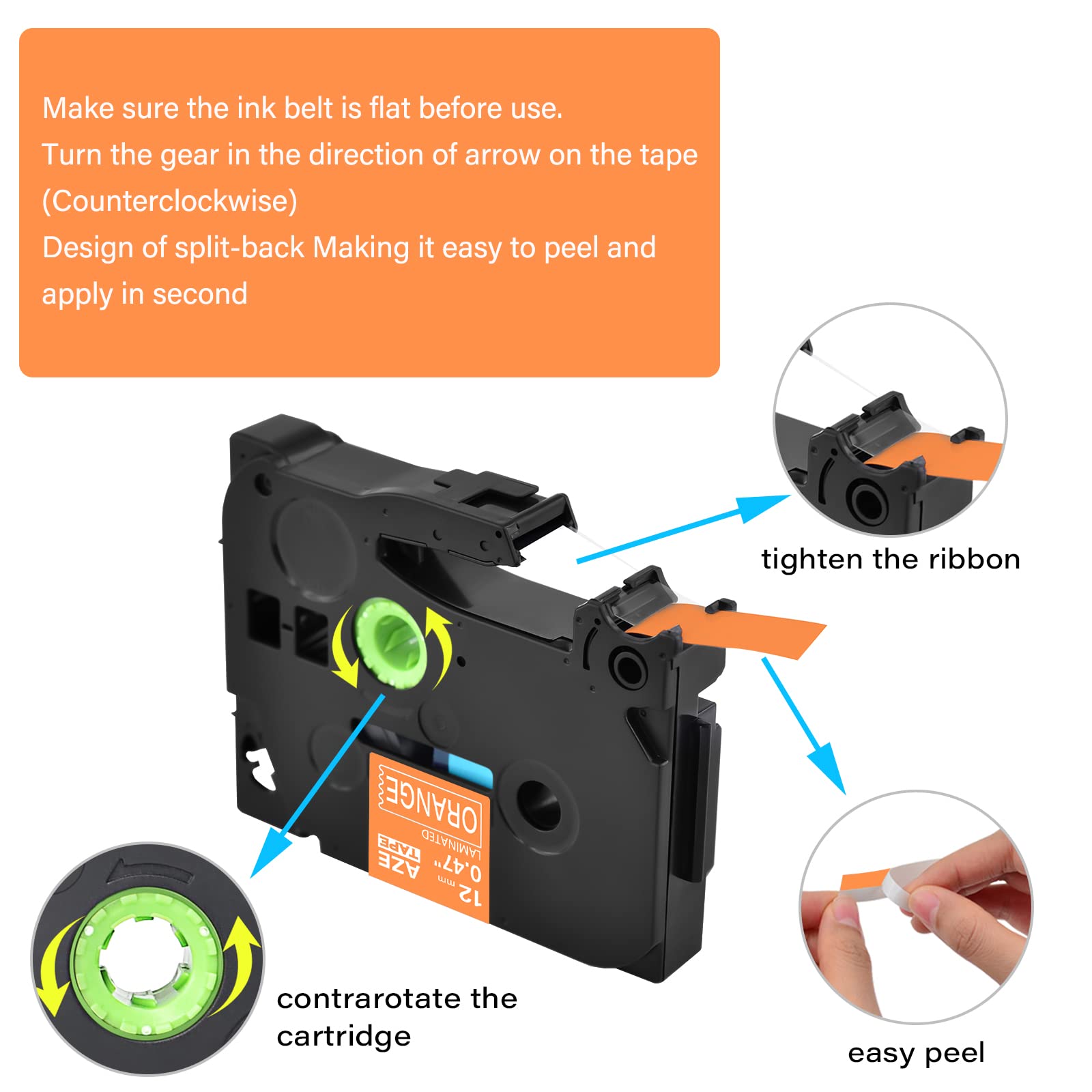 GREENCYCLE 30-Pack Brother TZe-635 Compatible Label Tapes - 12mm (0.47 Inch) White on Orange Laminated AZE TZ-635 TZ635 TZe635 for PTD210 D200 D400AD D600 PT-H100 PTH110 PT1290 PT-1230PC PTP700BT - Perfect for Office Labeling, Home Organization & Retail Pricing