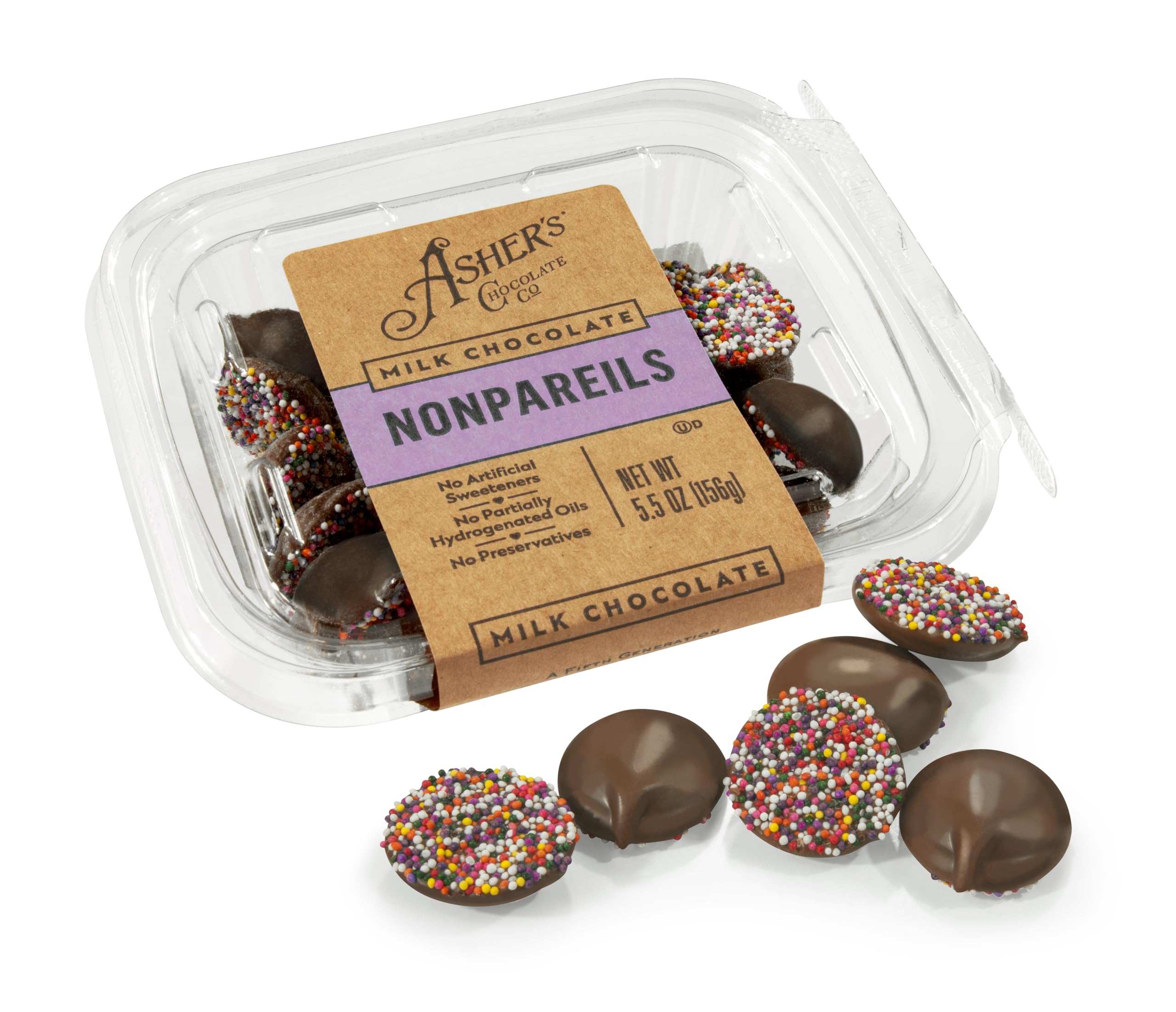 Asher's Premium Milk Chocolate Covered Nonpareils with Sprinkles - Small Batch Kosher Candy, Family Owned Since 1892 - Perfect for Gifts, Parties & Holiday Treats