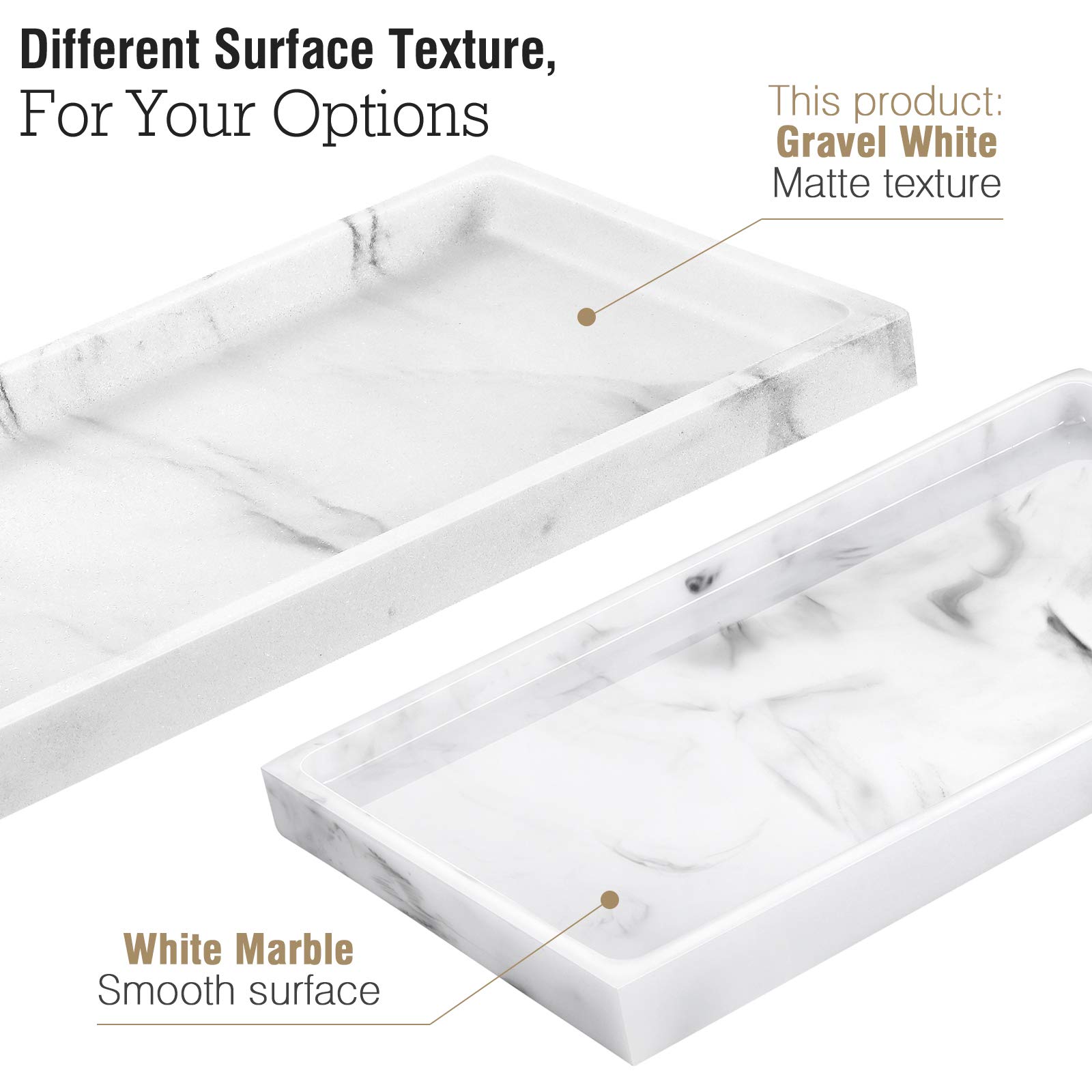 Luxspire Resin Bathroom Vanity Tray - Jewelry Ring Dish & Countertop Organizer for Perfume, Candles, Soap - Gravel White | Perfect for Bathroom, Dresser, Kitchen Sink & Home Decor Storage