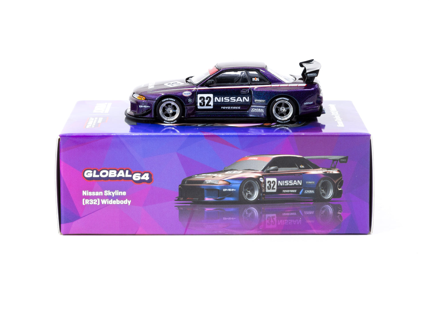 Tarmac Works 1/64 Scale Nissan Skyline R32 Widebody Midnight Purple Diecast Model Car - Collectible Miniature for Car Enthusiasts & Perfect Gift for Racing Fans