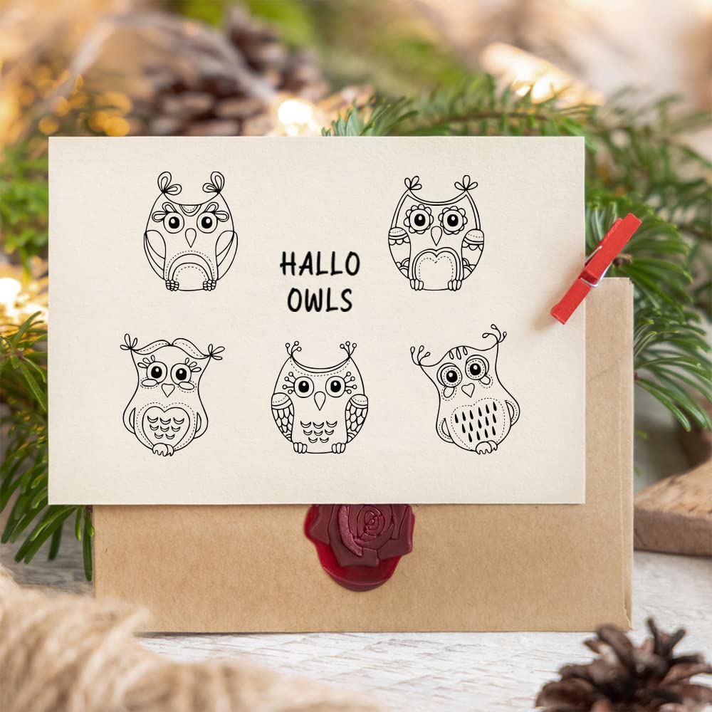 Threetols 9-Piece Cute Owl Clear Stamp Set for Card Making, DIY Scrapbooking, and Paper Crafts - Thanksgiving Fall Animal Silicone Stamps for Holiday Greeting Cards, Album Decor, and Home Decoration - Perfect for Seasonal DIY Projects and Handmade Gift Wrapping