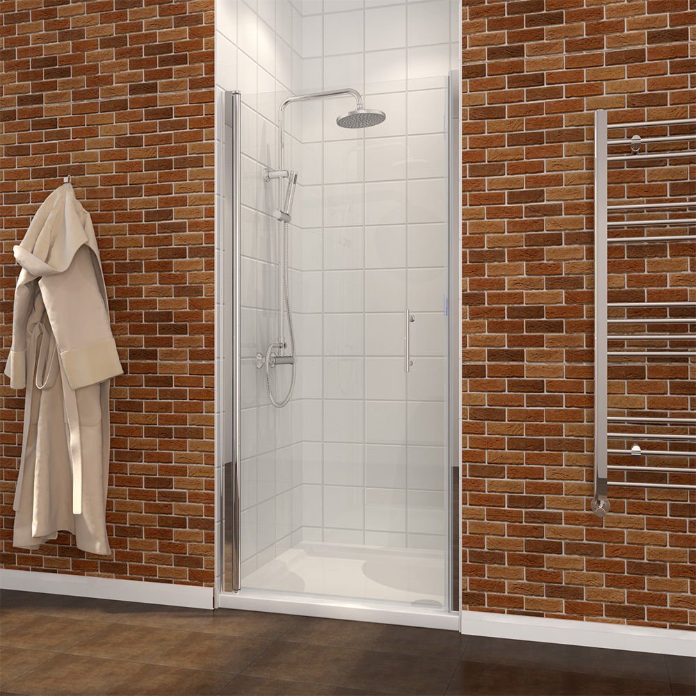 FP One Panel Pivot Shower Door - Clear Tempered Glass with Chrome Finish for Bathroom & Walk-In Showers | Modern Frameless Design for Home & Hotel Use