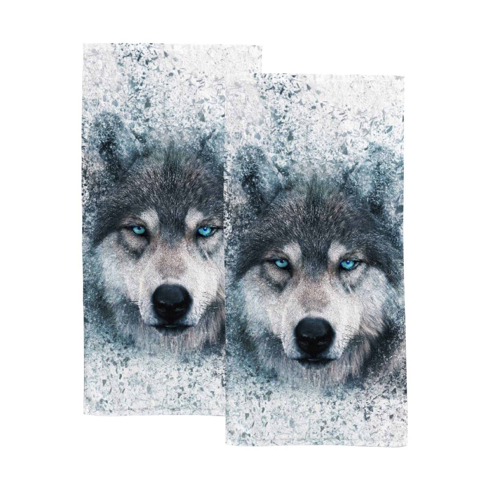 Wolf Hand Towels Set of 2 - Super Soft & Quick Dry Bathroom Towels, Absorbent Washcloths for Kitchen & Bath - Farmhouse Decor for Bathroom & Kitchen Use