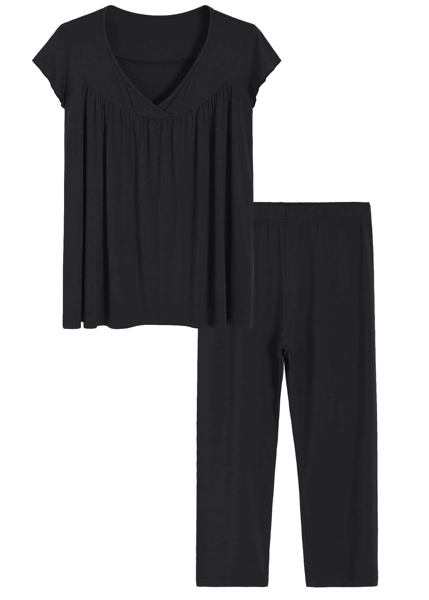 Women's Soft Bamboo Viscose Cap Sleeve Lounge Set - Comfortable Pajama Top & Pants for Sleep, Relaxation & Home Wear