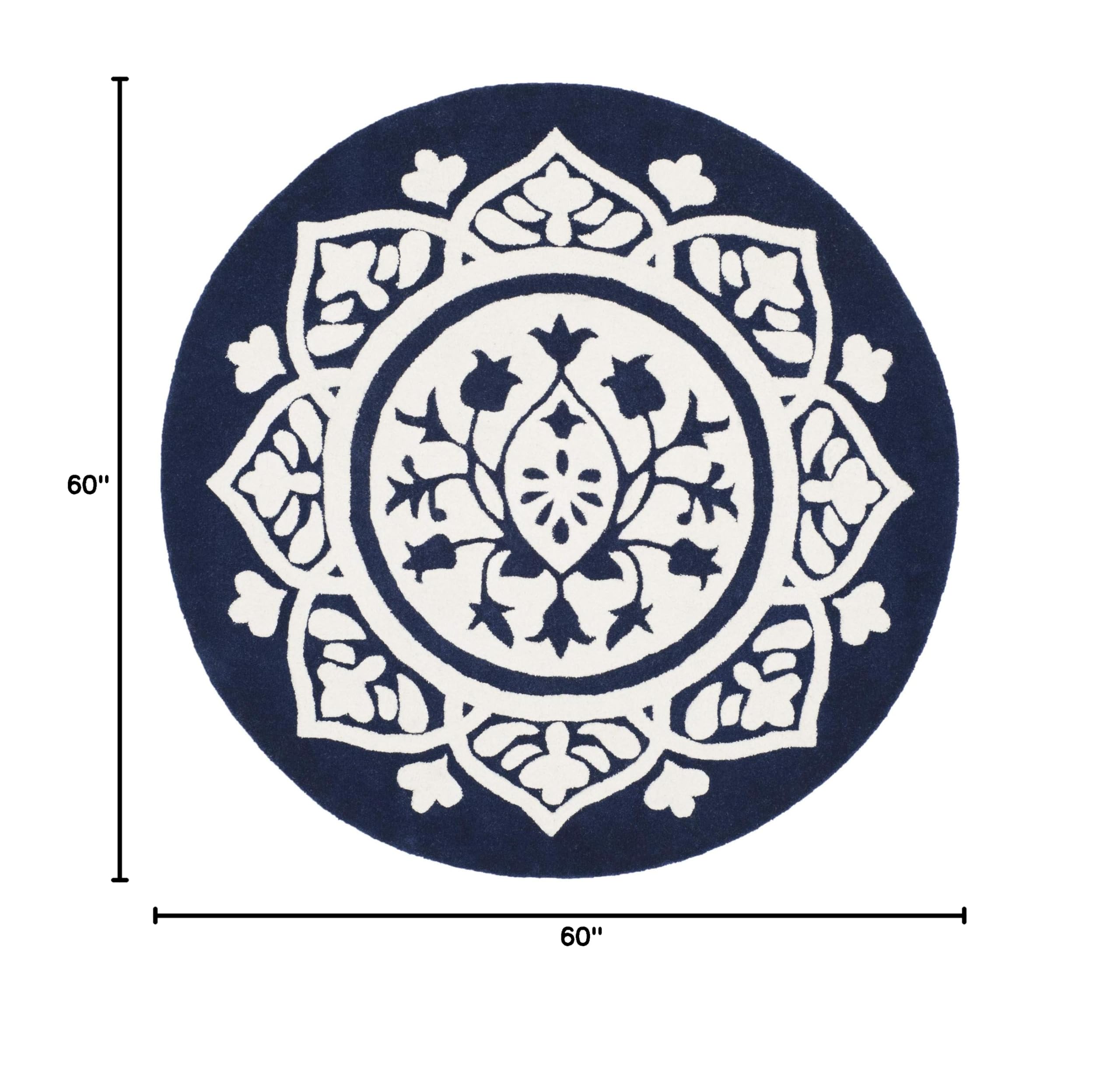 SAFAVIEH Bella Collection 5' Round Navy/Ivory BEL136B Handmade Premium Wool Area Rug - Perfect for Living Room, Bedroom & Office Decor