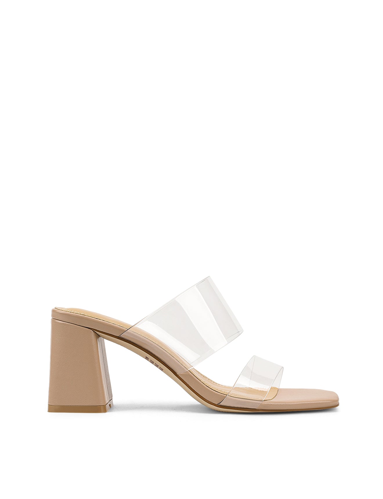 Strife Block Heel Mules for Women - Comfortable Seashell Nude Leather & Vinylite Slides | Perfect for Office, Date Night & Summer Outfits