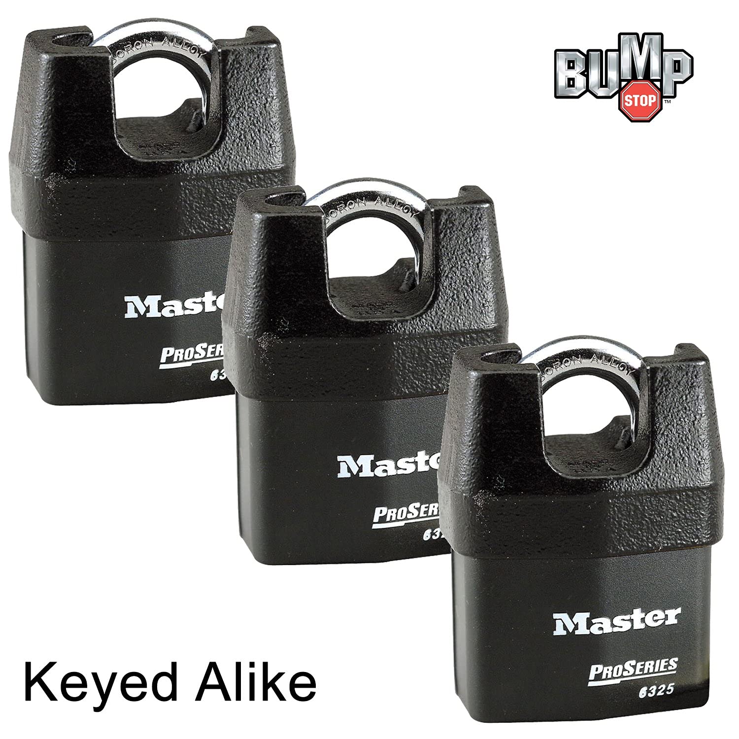Master Lock Pro Series 6325NKA-3 High Security Padlock (3-Pack) with BumpStop Technology - Heavy Duty Outdoor Use for Storage Units, Toolboxes & Sheds