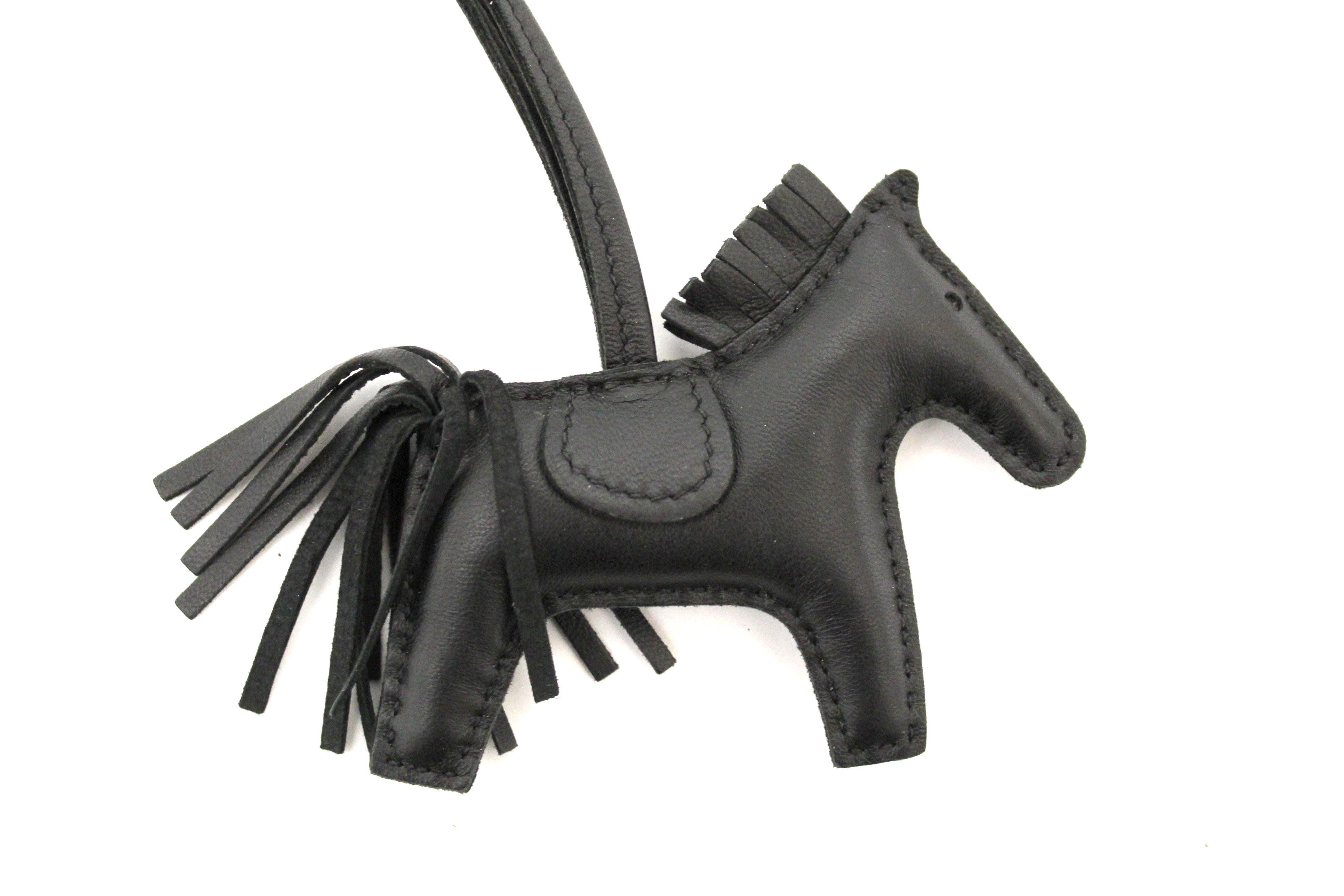 Authentic Hermes Black Milo Lambskin Grigri Rodeo Horse Bag Charm - Luxury Leather Keychain for Handbags, Wallets & Keys | Perfect Gift for Fashion Lovers & Hermes Collectors