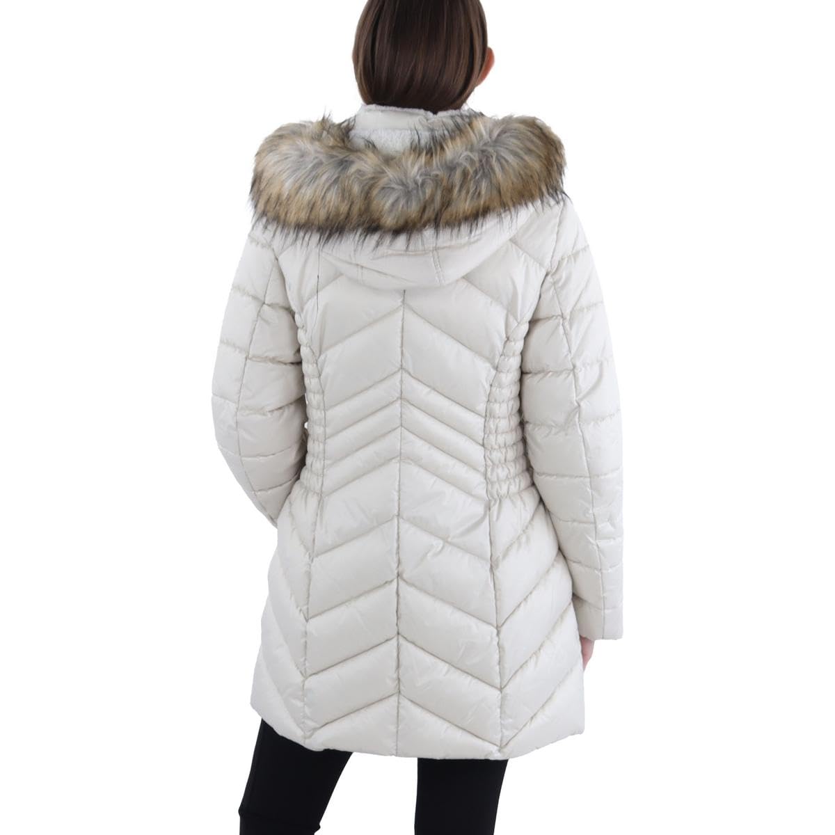 Shelli Segal Women's Faux Fur Trim Hooded Puffer Jacket - Winter Warm Coats for Women, Waterproof Outerwear for Snow & Cold Weather