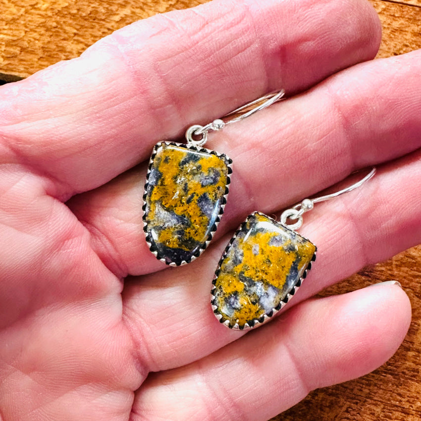 Sterling Silver Mustard Agate & Jasper Dangle Earrings for Women - Handmade Boho Chic Jewelry for Casual Wear, Parties & Gifts