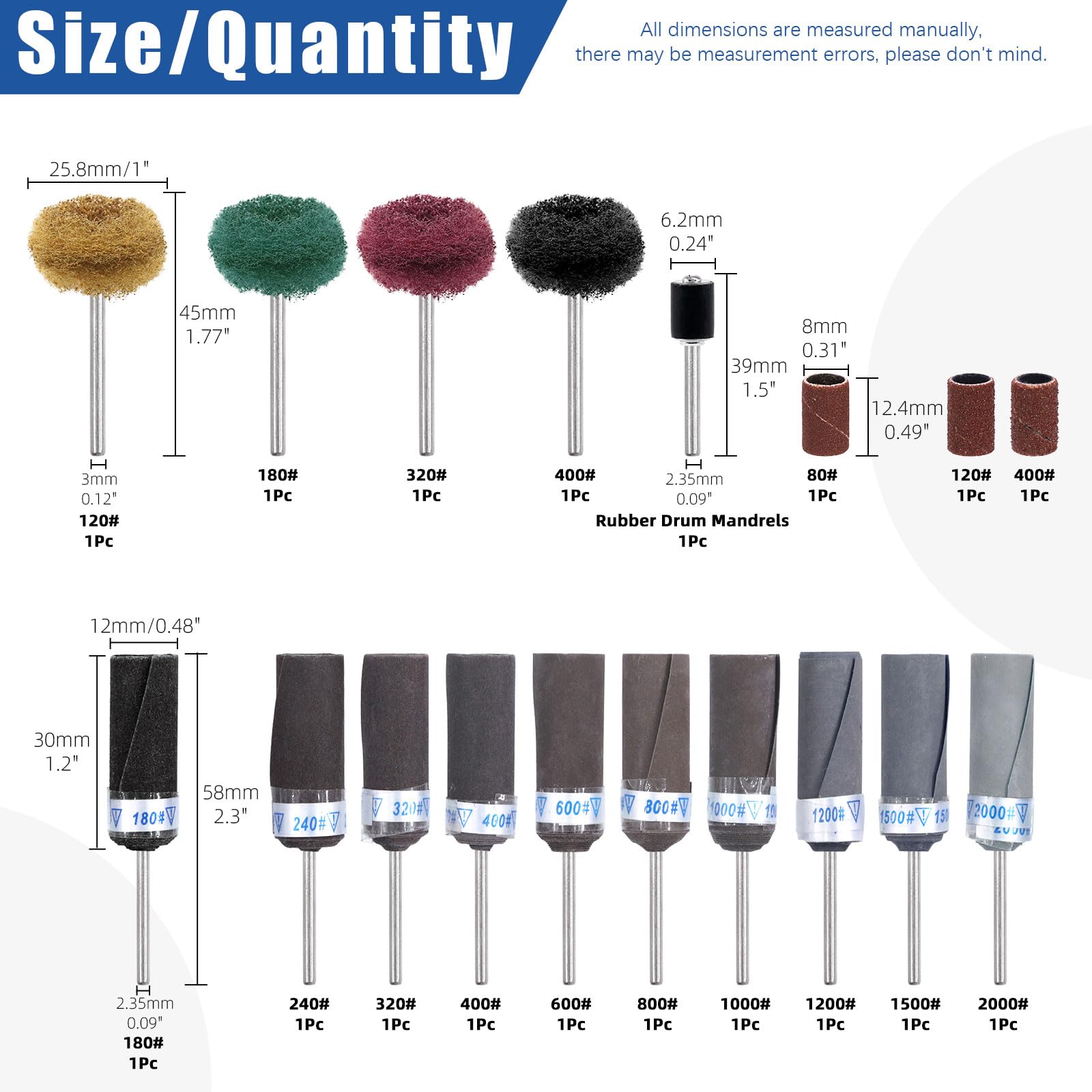 Glarks 18-Piece Sanding Drum and Sleeve Set - 10 Sandpaper Bar Sticks, 4 Abrasive Buffing Wheels, 1 Drum Mandrel & 3 Sand Drums for Electric Grinder | Wood Carving, Metal Polishing & DIY Projects