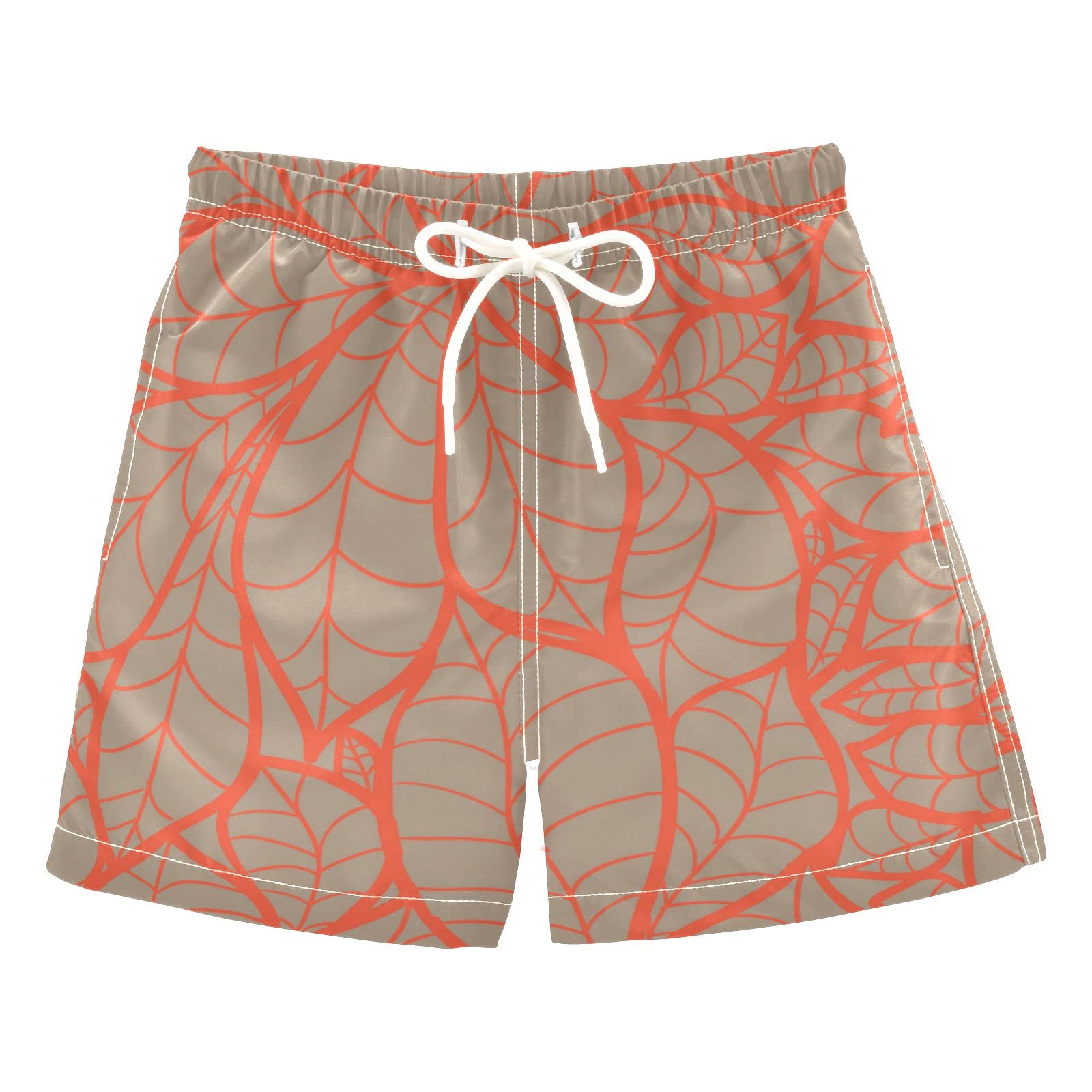 Boys' Adjustable Drawstring Swim Trunks with Doodle Chestnut Leaf Pattern - Quick Dry Orange Beach Shorts for Toddlers, Pool & Water Play