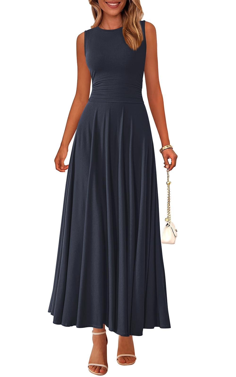 PRETTYGARDEN Women's Spring Summer Casual Sleeveless Crewneck A-Line Maxi Dress - Stretchy Flowy Long Tank Dress for Beach, Vacation & Outdoor Activities