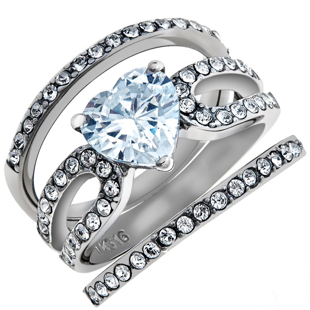 3.15ct Heart CZ Wedding Ring Set for Women Size 5-10 | Proposal & Anniversary Gift