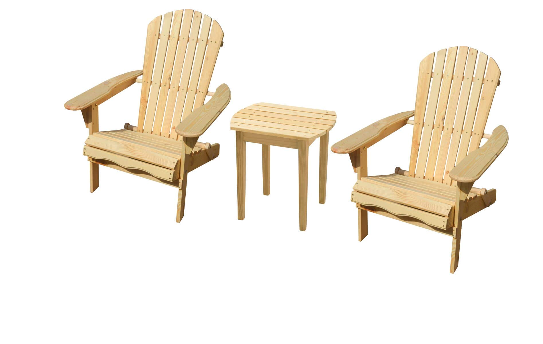 Premium W Home Adirondack Chair Bistro Set - Natural Wood Outdoor Patio Furniture for Garden, Deck, Poolside & Backyard Relaxation