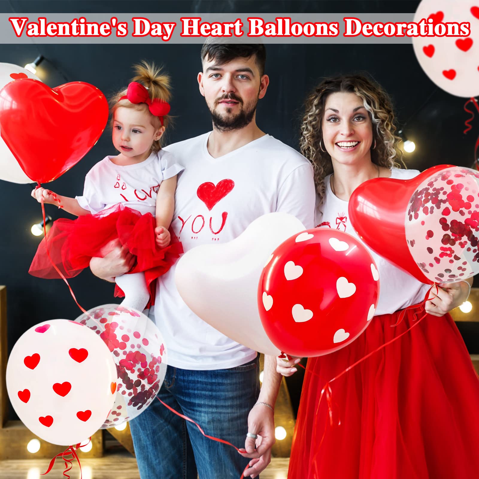 75 PCS Valentine's Day Heart Balloons Decorations Kit - 12 Inch Red & White Confetti Latex Balloons for Romantic Party Decor, Anniversary, Wedding, Birthday & Special Night Celebrations