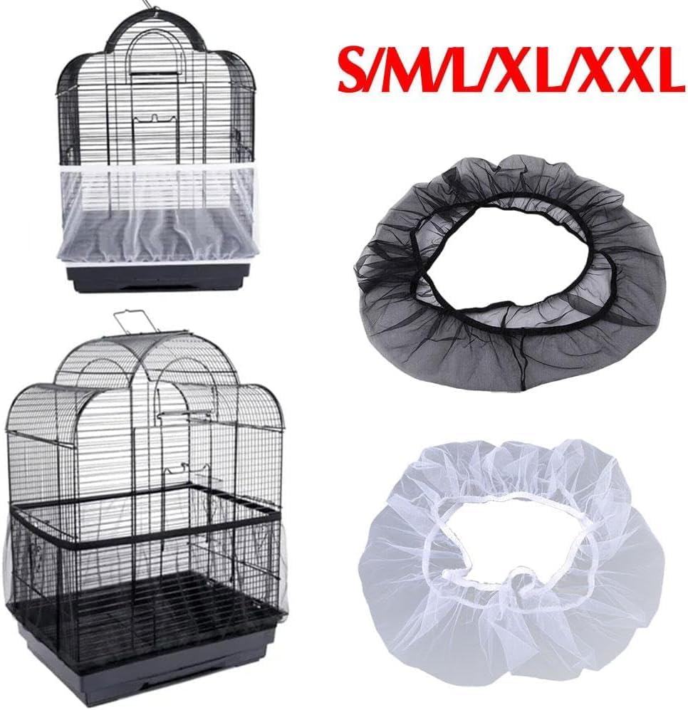 1Pc Black Small Bird Cage Cover - Nylon Seed Catcher Guard Net for Pet Bird Cages | Perfect for Parakeets, Finches & Canaries | Indoor Bird Cage Accessory for Cleaner Feeding Areas