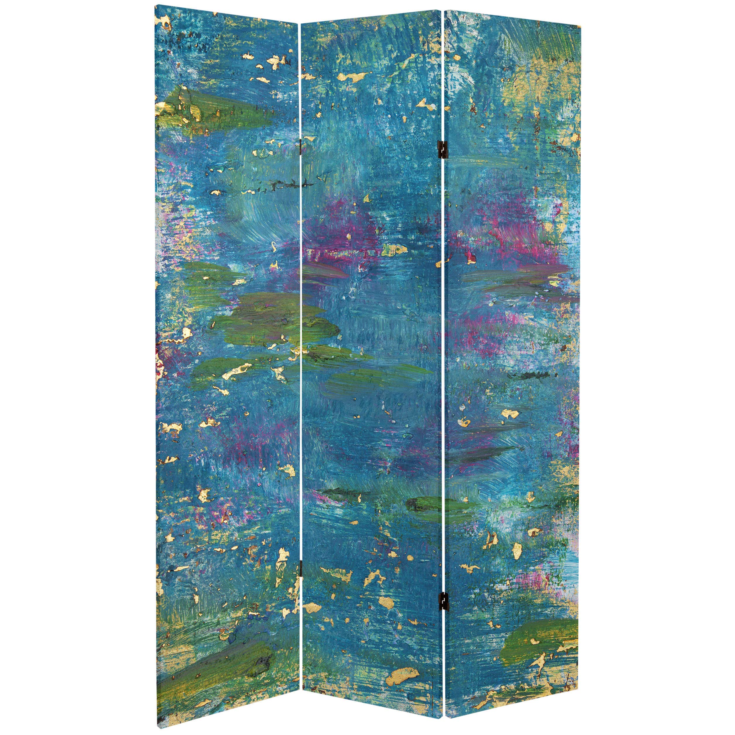 6 ft. Tall Double-Sided Blue River God Canvas Room Divider - Traditional Chinese Red Lantern Design for Home Decor, Office Partition & Asian-Themed Events