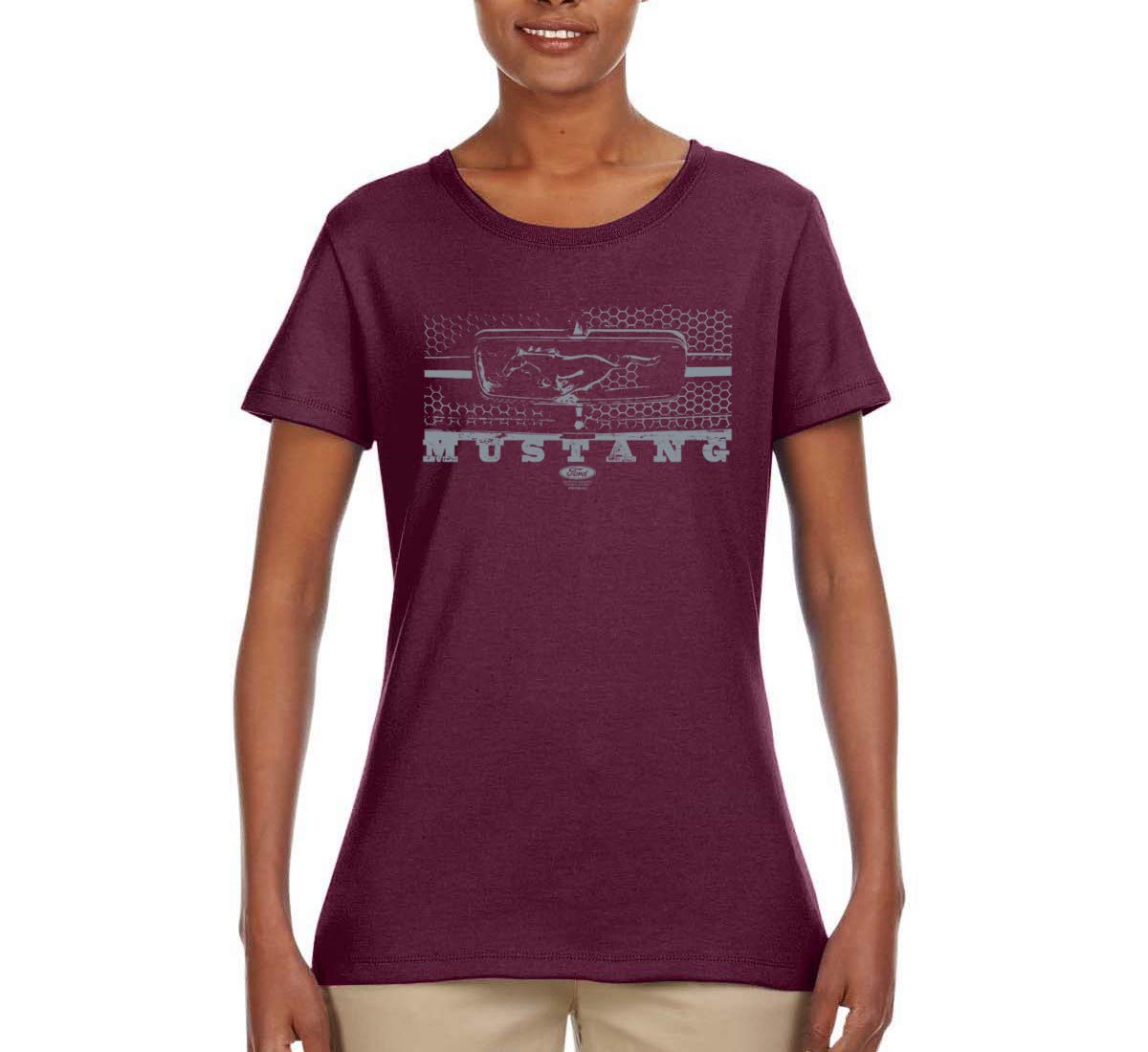 Vintage Ford Mustang Silver Honeycomb Grill Distressed Graphic T-Shirt for Women - Classic Car Lover Tee - Perfect for Casual Wear, Car Shows & Automotive Enthusiasts