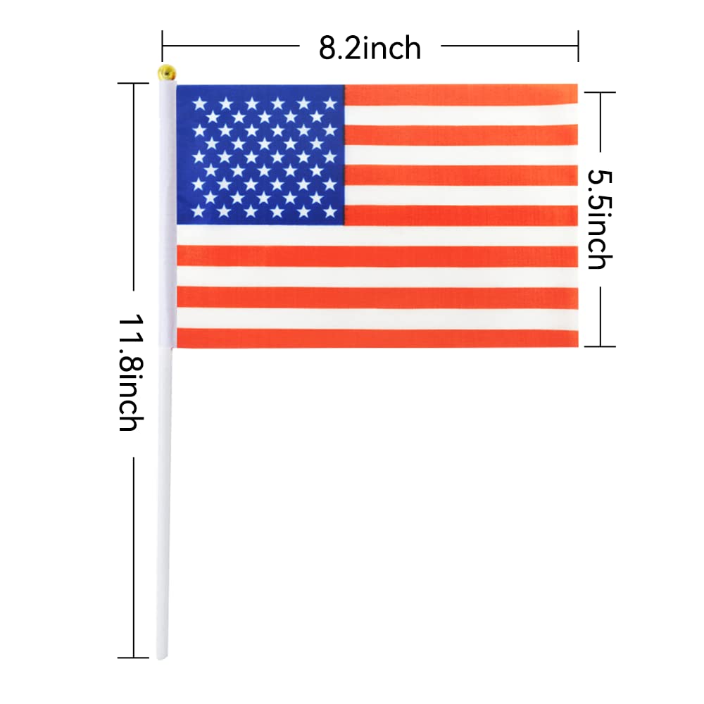 USA Flag Small Stick Mini Hand Held American Flags - 12 Pack (1 Dozen) for Patriotic Decorations, Parades, Parties & Sporting Events