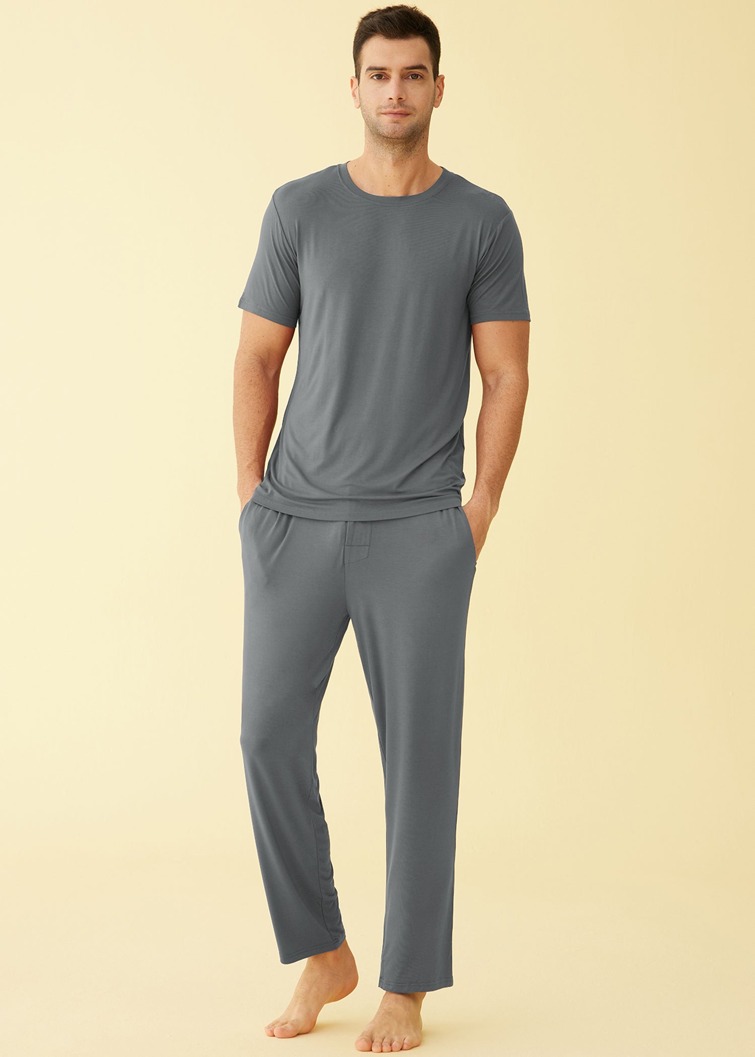 Breathable Men's Bamboo Viscose Pajama Set - Soft Sleepwear Shirt & Pants with Pockets for Comfortable Nightwear | Perfect for Lounging, Sleeping & Relaxing at Home