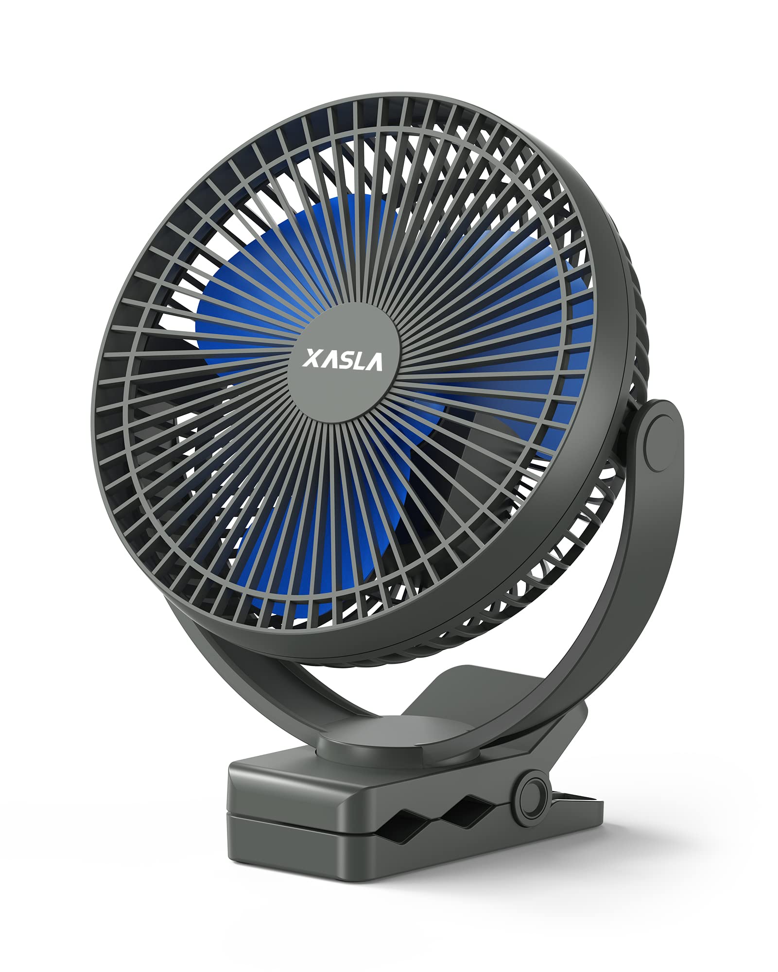 Xasla 10000mAh Portable Clip-On Rechargeable Fan - 8 Inch Battery Powered Personal Fan with 24H Runtime & 4 Speed Settings - Perfect for Camping, Golf Cart, Home Office, Travel, and Outdoor Activities (Blue)