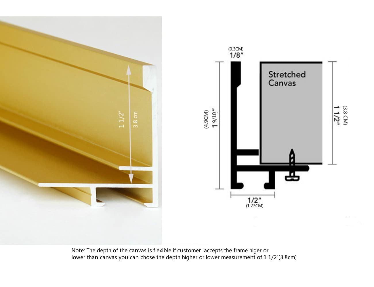 GVS-ART DIY Metal Floating Frame Kit for 12x16 Canvas - 1.5 Inch Depth Titanium Gold Picture Frame - Perfect for Home Decor, Gallery Walls & Art Displays
