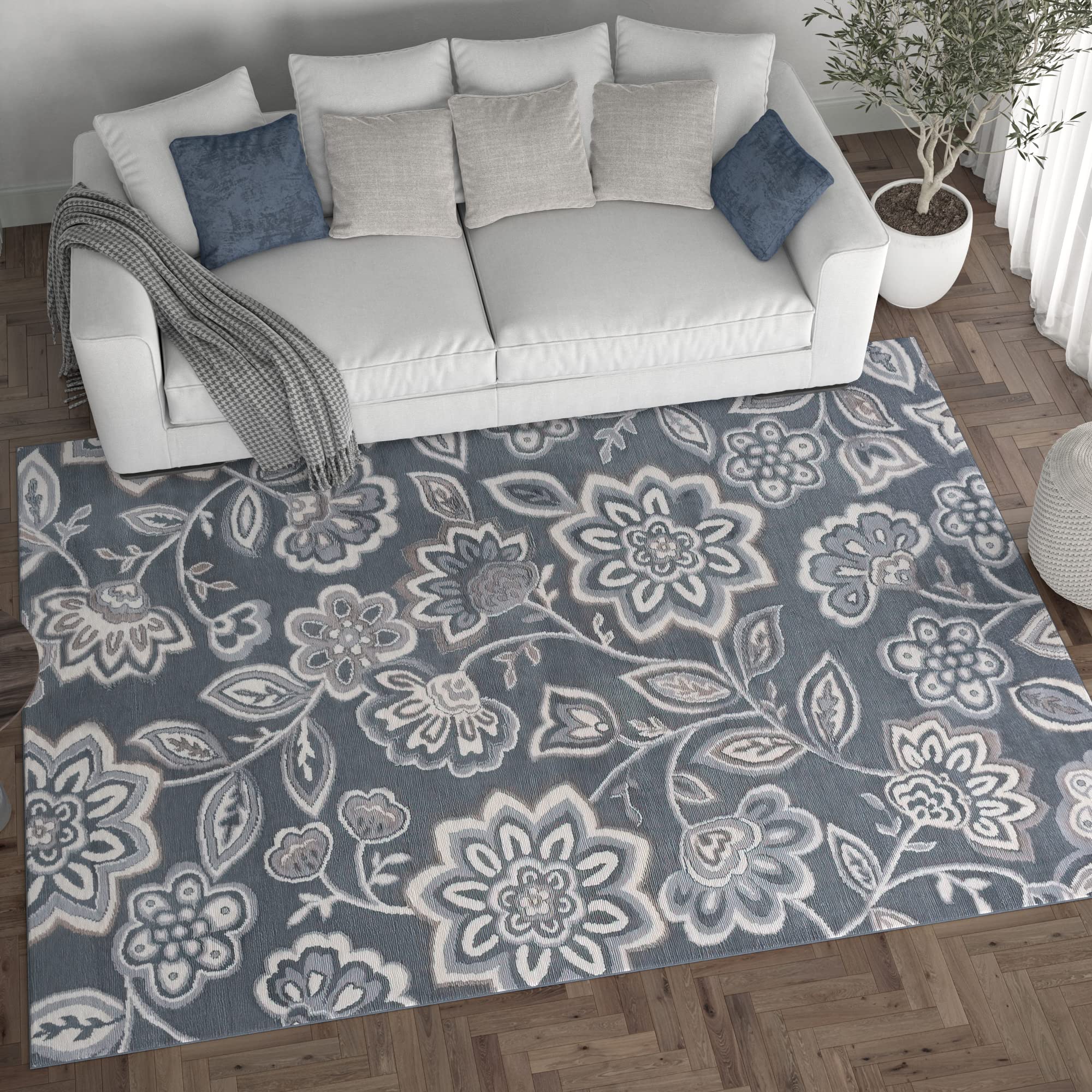 Tayse Gray Modern 4x6 Area Rug - Soft Contemporary Indoor Carpet for Living Room, Bedroom, Dining Room & Kitchen - Non-Slip Entryway Runner - Perfect for Home Decor & High Traffic Areas