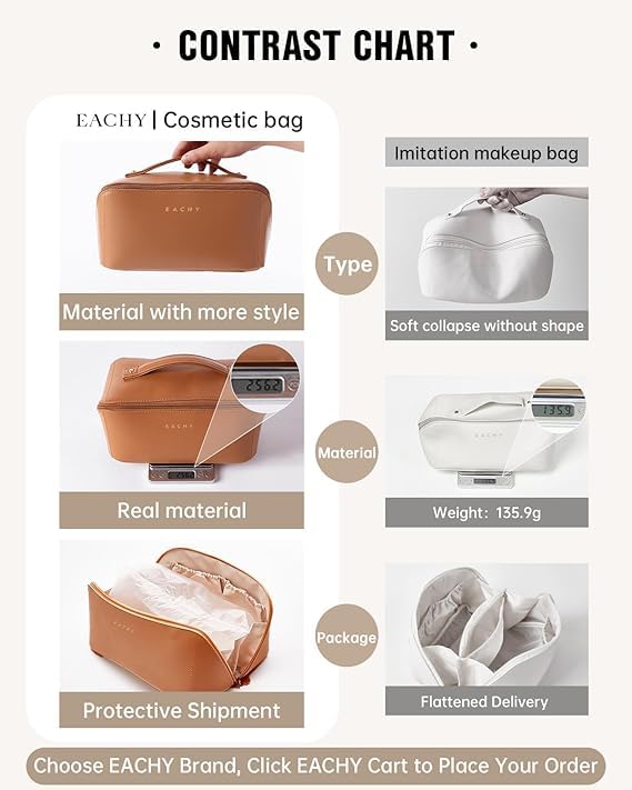 KALQIAD Large Waterproof Travel Makeup Bag for Women - Portable Cosmetic Organizer with Dividers & Handle, Open Flat Toiletry Pouch - Perfect for Vacation, Gym & Daily Essentials Storage