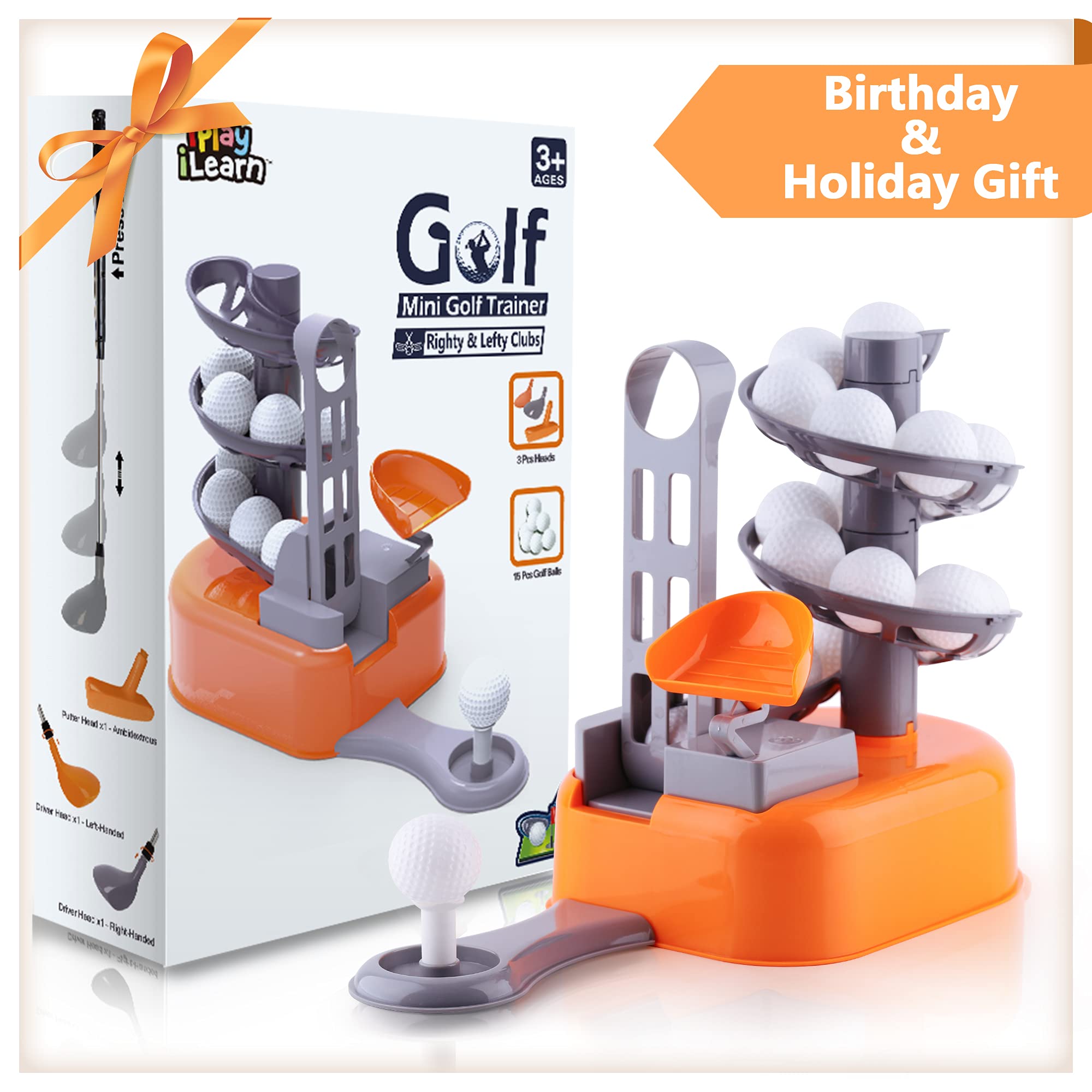 iPlay iLearn Kids Golf Toys Set with Left & Right Club Head - Outdoor Sports Toy for Boys & Girls Ages 3-8 - Indoor/Backyard Golf Ball Game for Toddlers - Active Exercise Toy & Birthday Gift for 4-8 Year Olds - Perfect for Yard Play, Birthday Parties & Preschool Physical Development