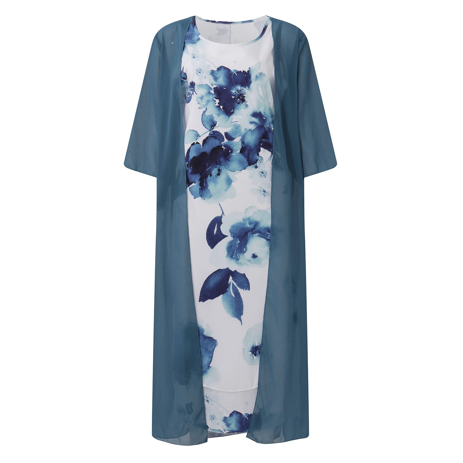 Plus Size Floral Chiffon Two Piece Dress for Women - Summer Sleeveless Crewneck Flowy Outfit - Perfect for Wedding Guest, Beach Vacation & Special Occasions