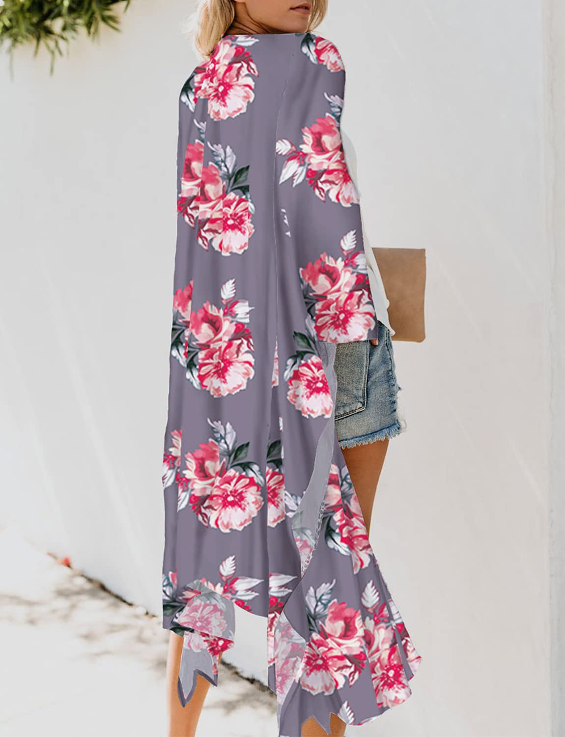 MayBuy Women's Summer Long Flowy Kimono Cardigan - Boho Chiffon Beach Cover Up Tops for Vacation, Pool Party & Outdoor Wear