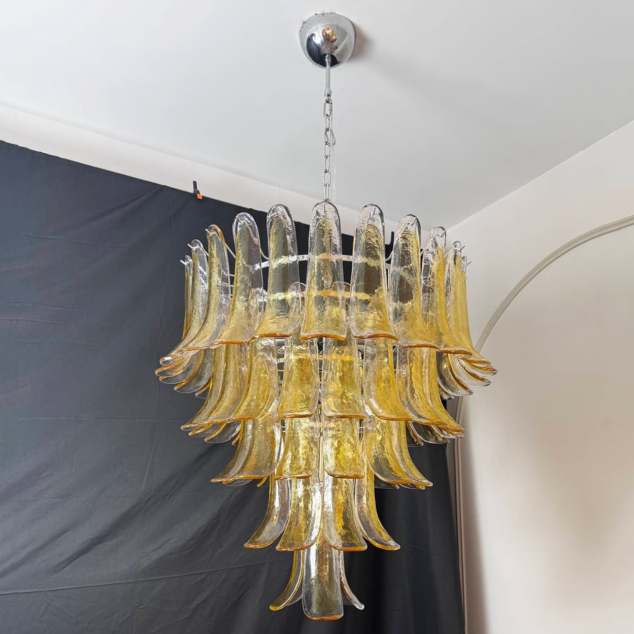 Exquisite Amber Murano Glass Petals Chandelier - Handcrafted Italian Lighting Fixture for Dining Room, Bedroom & Living Room Decor