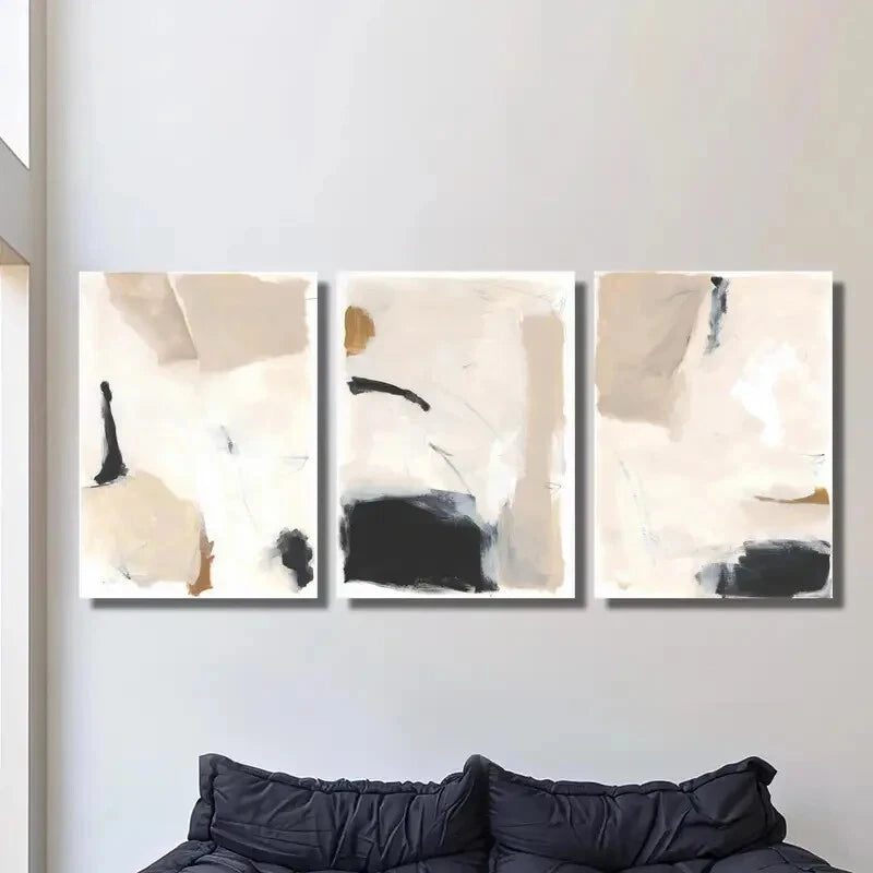 3-Piece Beige Abstract Nordic Style Textured Metal Wall Art - Ready to Hang Modern Home Decor for Living Room, Bedroom & Office
