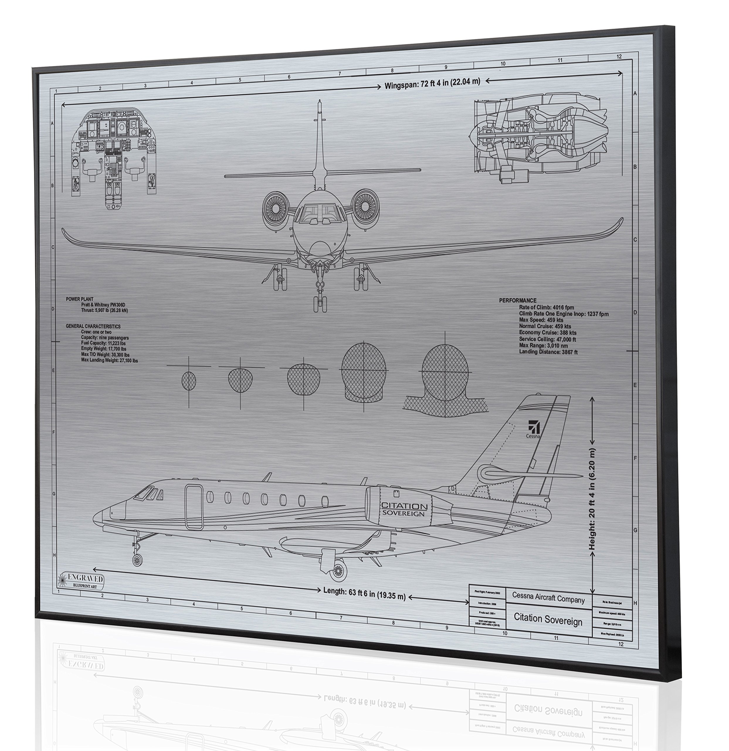 Personalized Cessna Citation Sovereign Blueprint Artwork - Laser Engraved Aviation Gift for Pilots & Plane Enthusiasts - Perfect for Home, Office Decor & Aviation Themed Events