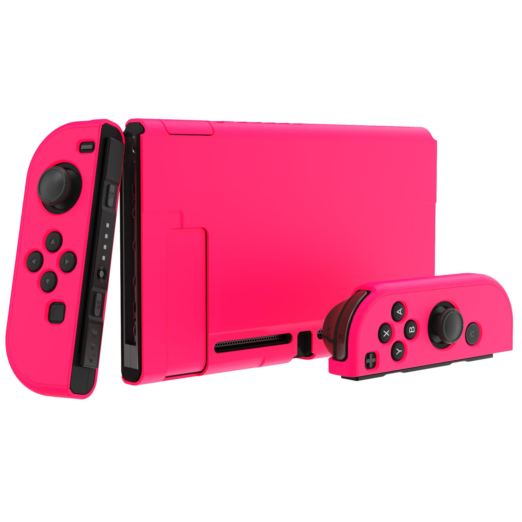 PlayVital Upgraded Dockable Case for Nintendo Switch Joy-Con - Ergonomic Protective Cover with Detachable Shell for Joy-Con Controllers (Glow Pink) - Perfect for Gaming, Travel & Storage Protection