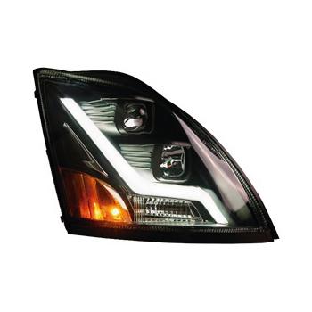 Volvo VN VNL Black Housing Headlights with LED Light Bar - Complete Set for Both Sides | Durable Replacement for Truck & Night Driving