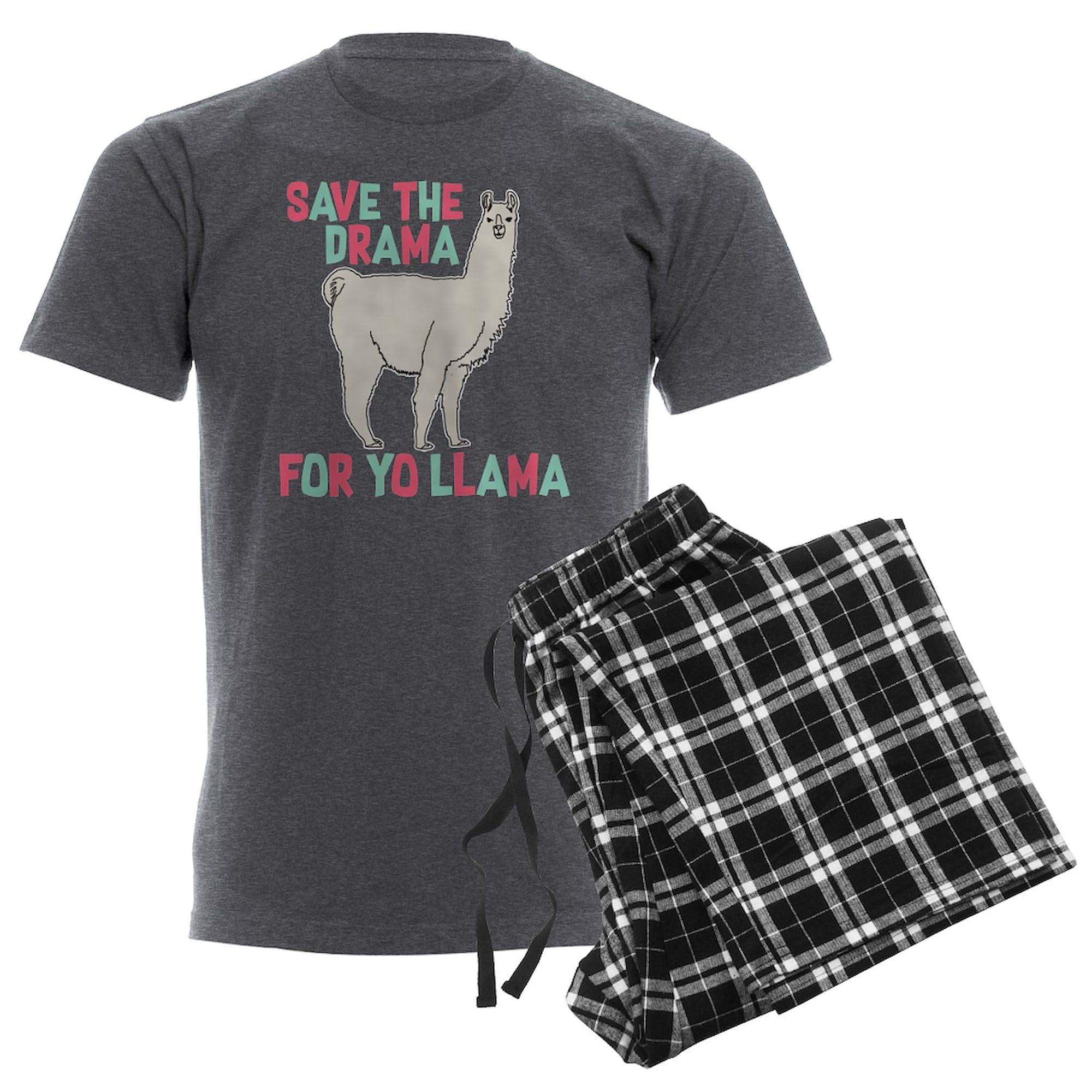 Save The Drama For Yo Llama Men's Charcoal Pajama Set - Funny Novelty Sleepwear for Men - Cozy Lounge Pajamas for Relaxing at Home & Gift Giving