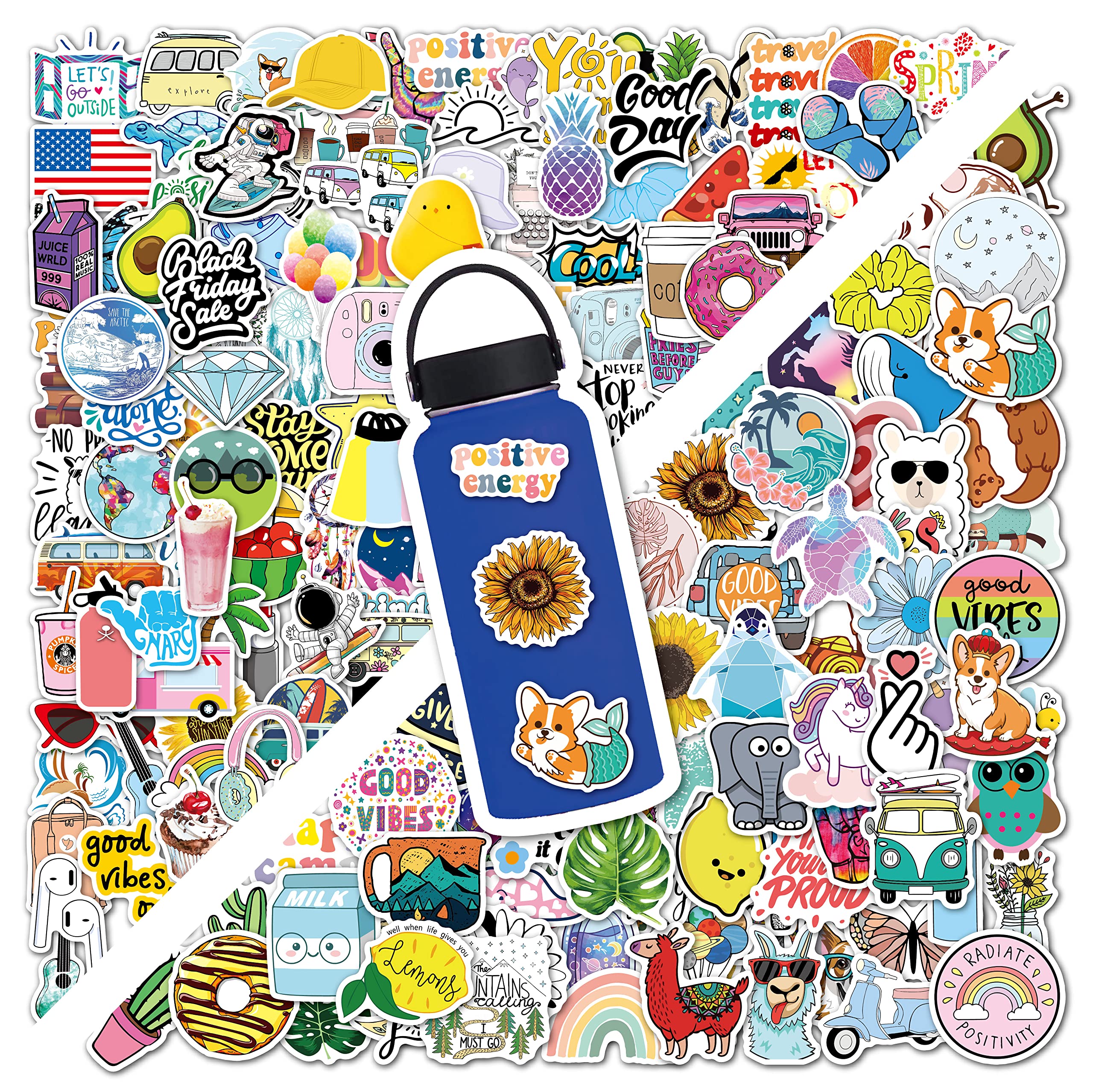 100 Pcs Cute Aesthetic Vinyl Stickers - Waterproof Kawaii Stickers for Kids, Teens, Girls, Boys & Adults - Decorate Water Bottles, Laptops, Phones, Journals & DIY Crafts (VSCO Style Stickers)
