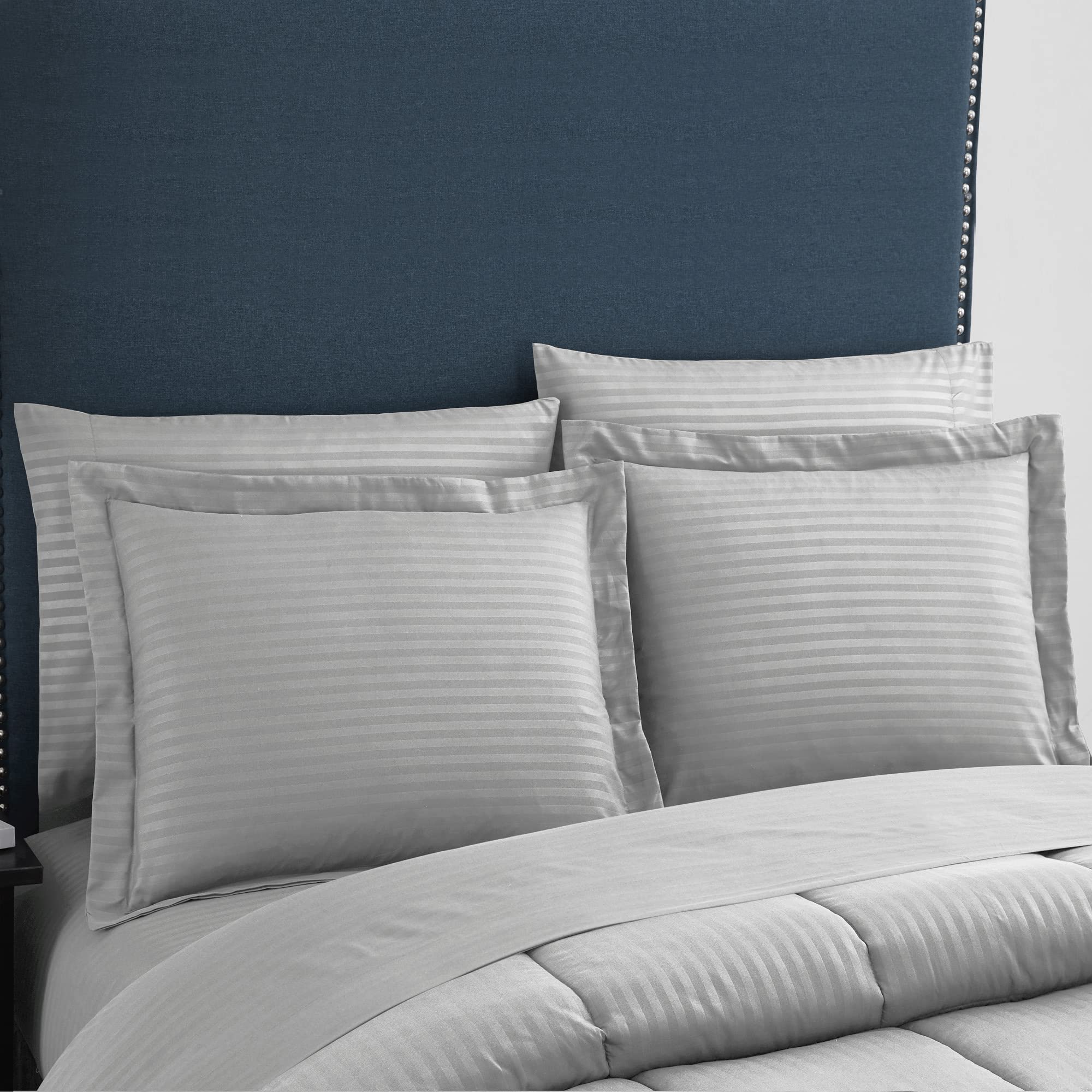 8-Piece Queen Comforter Set with Bed Skirt, Fitted Sheet, Flat Sheet, 2 Pillowcases & 2 Shams - Dobby Silver Luxury Bedding Collection | Perfect for Master Bedrooms, Guest Rooms & Cozy Home Decor
