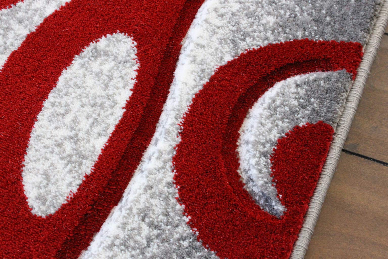 Masada Modern Woven Area Rug - Hand Carved Grey White Red Design (8x10 Feet) for Living Room, Bedroom & Office Decor
