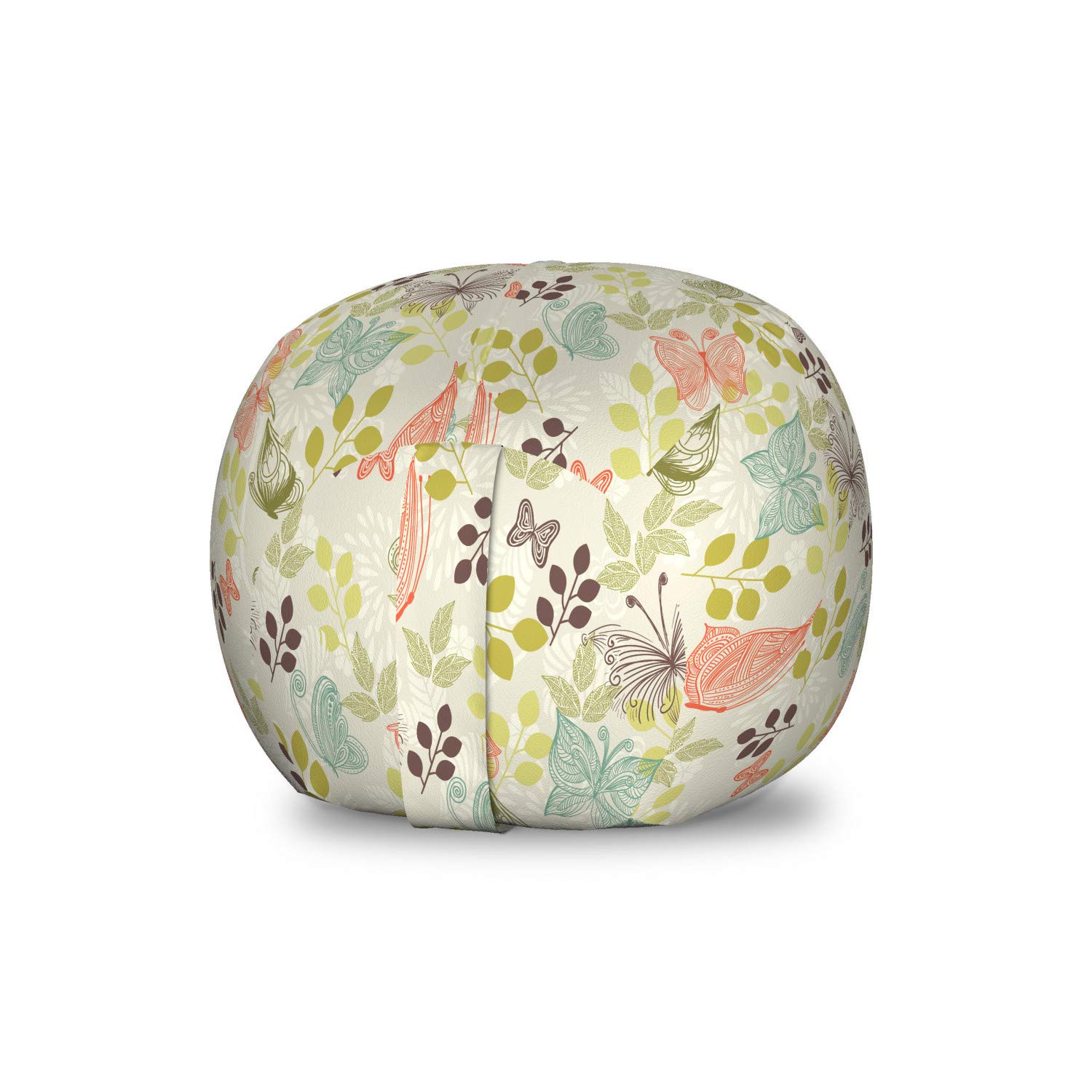 Ambesonne Butterfly Storage Toy Bag Chair - Vintage Floral & Animal Sketch Design, Washable Stuffed Animal Organizer for Kids Room, Small Multicolor - Perfect for Nursery Decor, Toy Storage & Playroom Organization