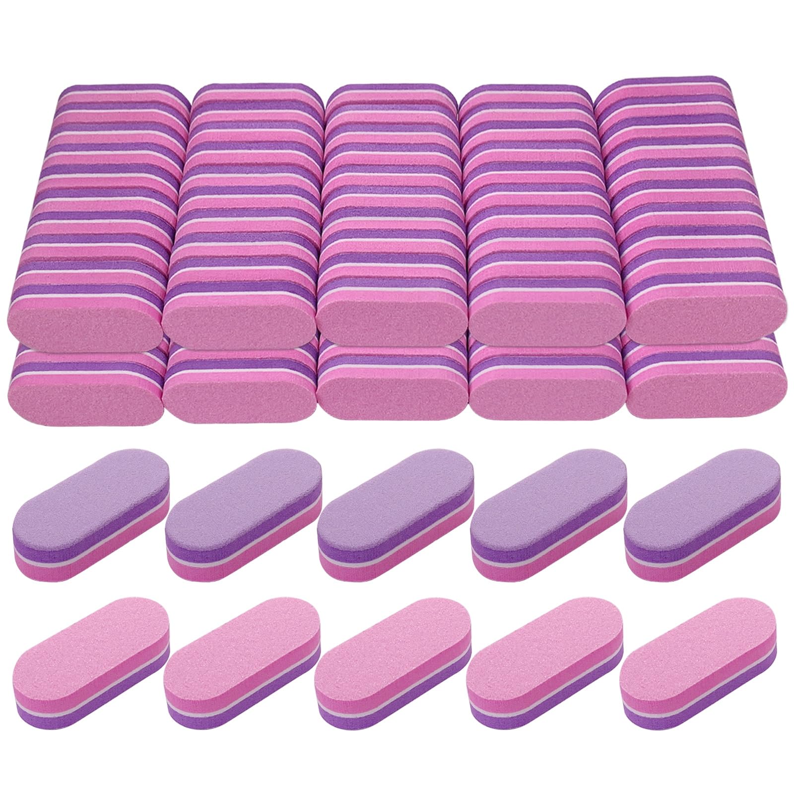 Mini Nail Buffer (100 Pack) - 100/180 Grit Buffing Blocks for Acrylic & Natural Nails, Professional Manicure Set - Purple/Pink - Perfect for Salons, DIY Nail Care & Home Use