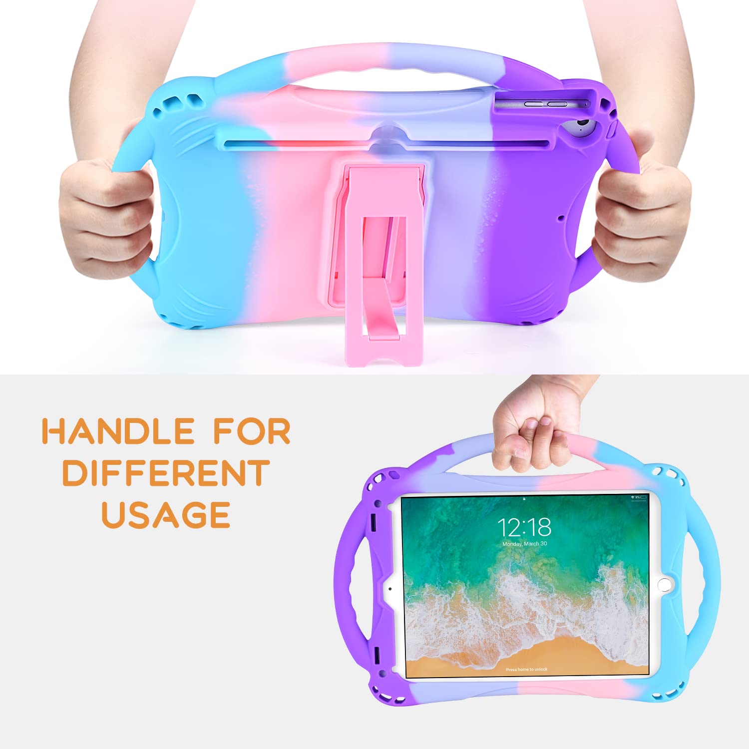 Shockproof Kids iPad Case for iPad 6th/5th Generation & iPad Air/Air 2 (9.7 Inch) - Durable Silicone Cover with Tempered Glass Screen Protector & Hand Strap - Perfect for School, Travel, and Home Learning